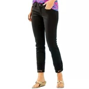 NWT Lilly Pulitzer South Ocean Skinny Crop Jeans Onyx Black Crochet Hem Size 2